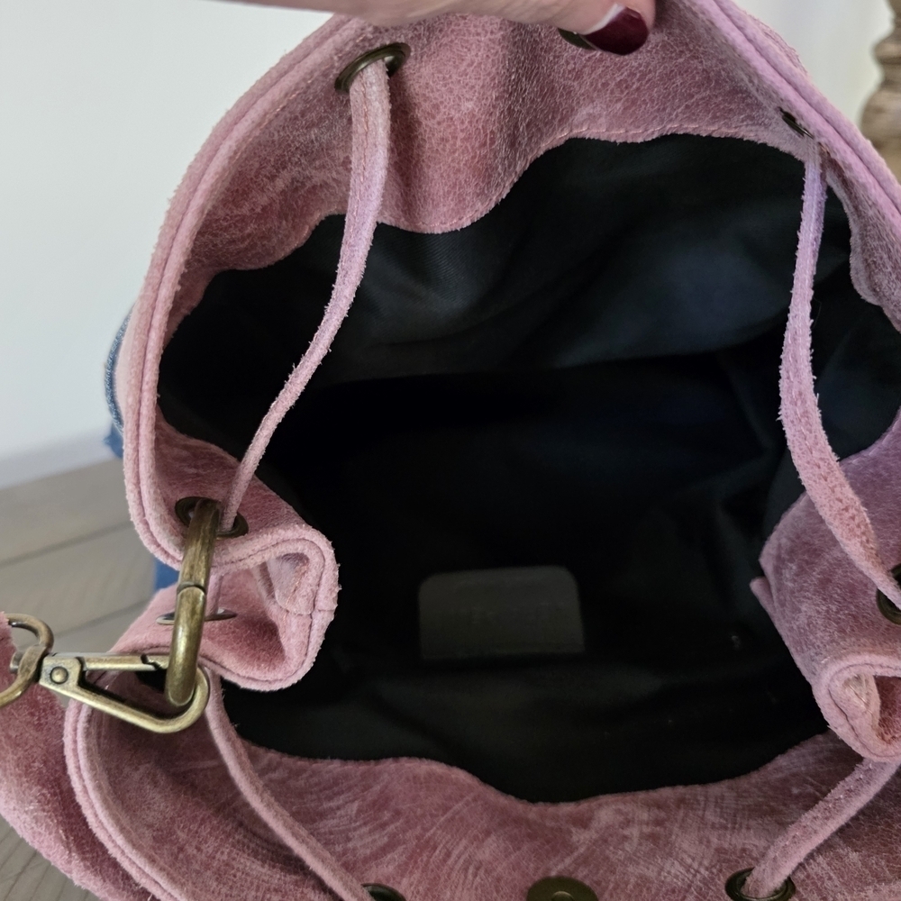 Vera Pelle Made In Italy Levi Strauss Jeans Boho Chic Bag With Pink Vegan Trim - Picture 3 of 11